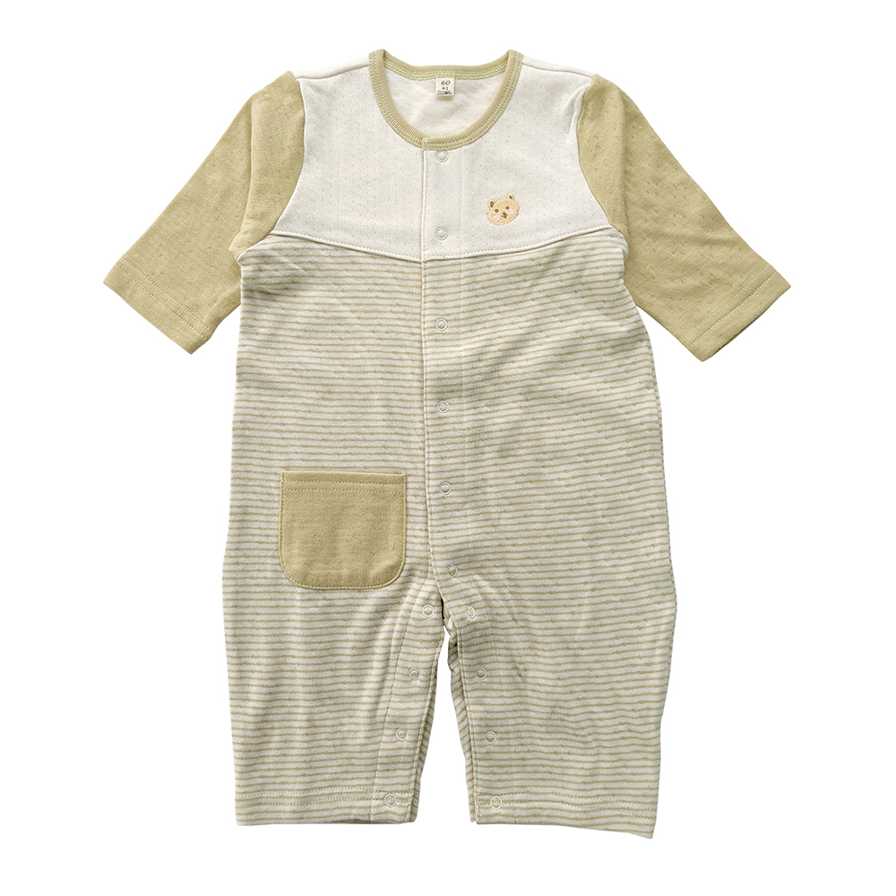 有機棉嬰兒雙層彩長袖兔裝-綠條 | 藍天畫布有機棉