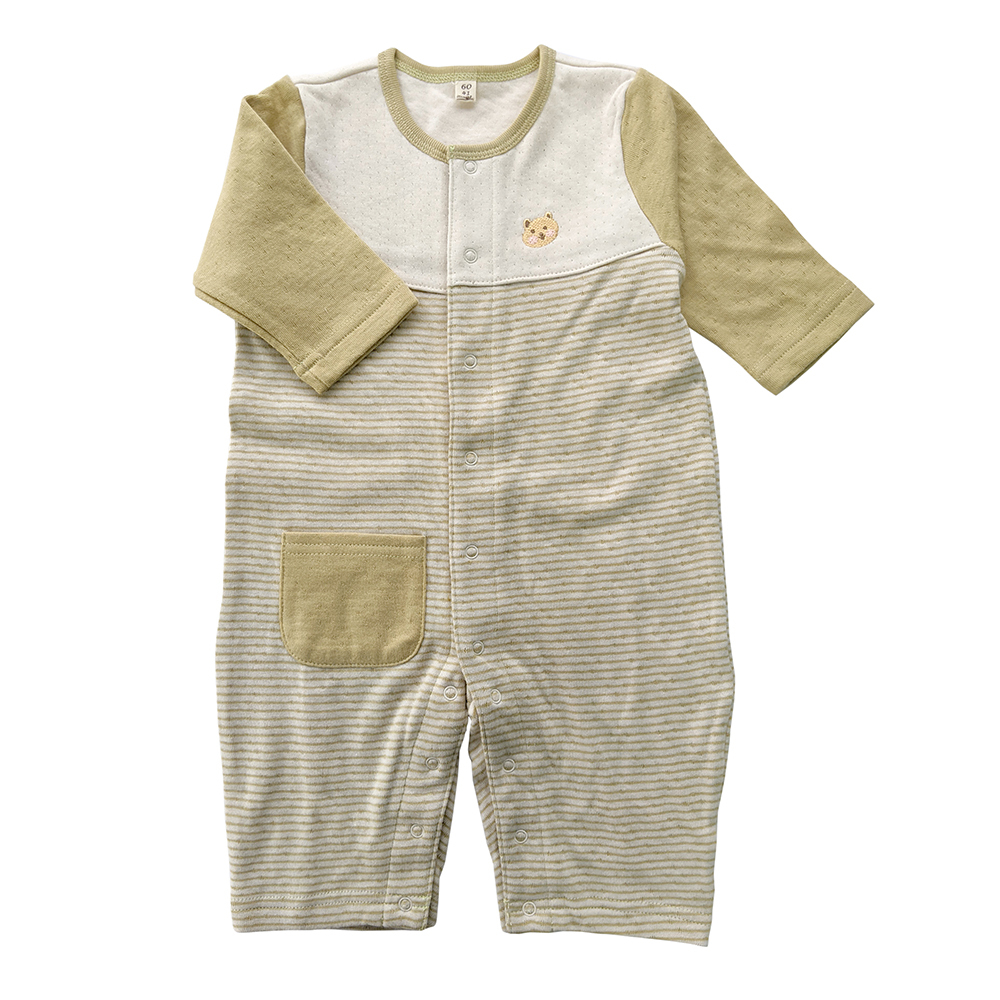 有機棉嬰兒雙層彩長袖兔裝-綠條 | 藍天畫布有機棉