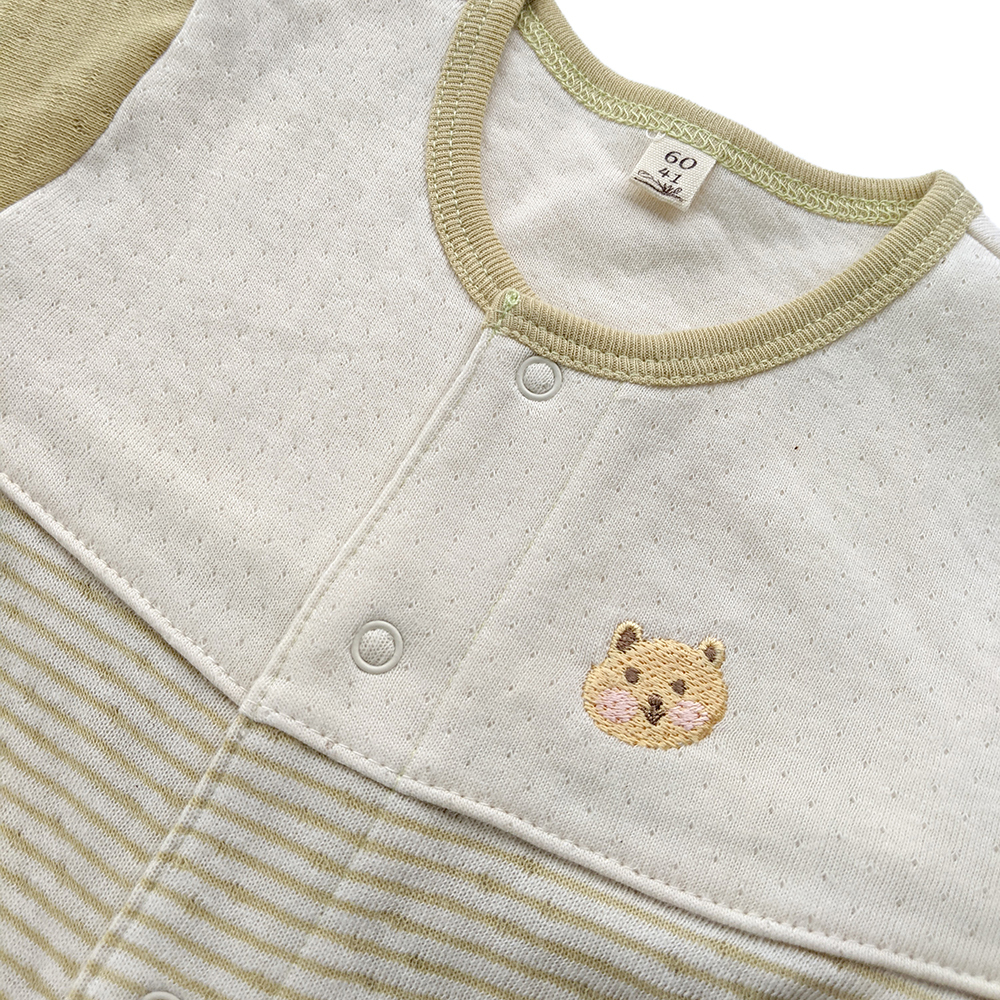 有機棉嬰兒雙層彩長袖兔裝-綠條 | 藍天畫布有機棉