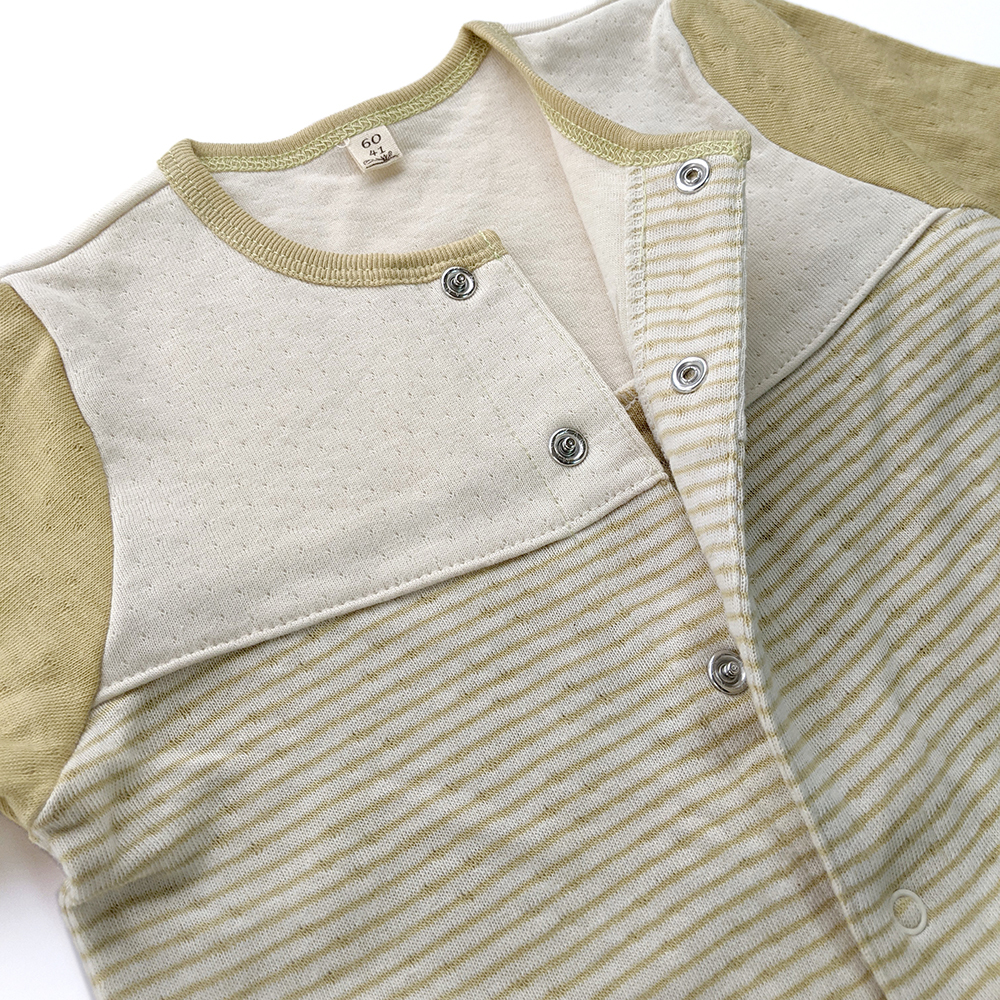 有機棉嬰兒雙層彩長袖兔裝-綠條 | 藍天畫布有機棉