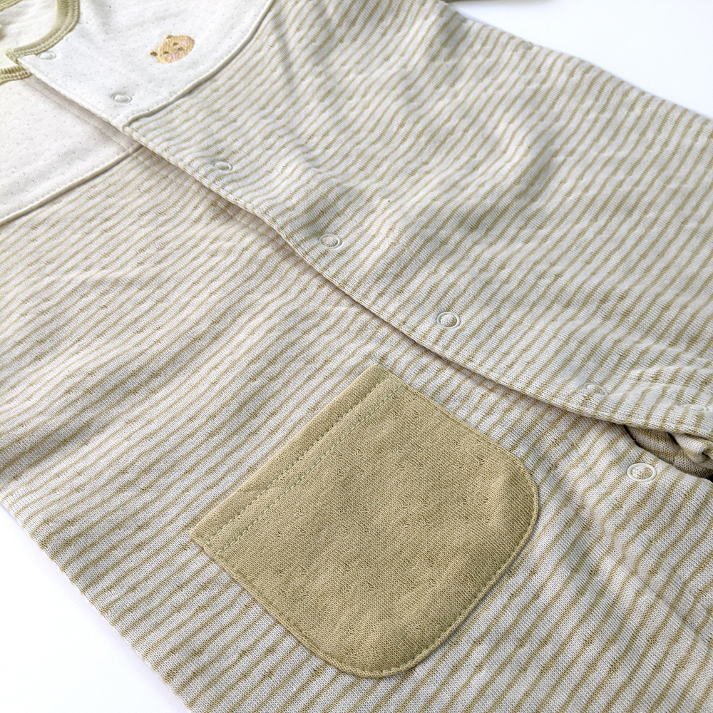 有機棉嬰兒雙層彩長袖兔裝-綠條 | 藍天畫布有機棉