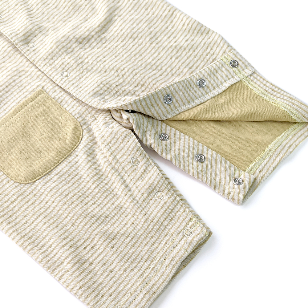 有機棉嬰兒雙層彩長袖兔裝-綠條 | 藍天畫布有機棉