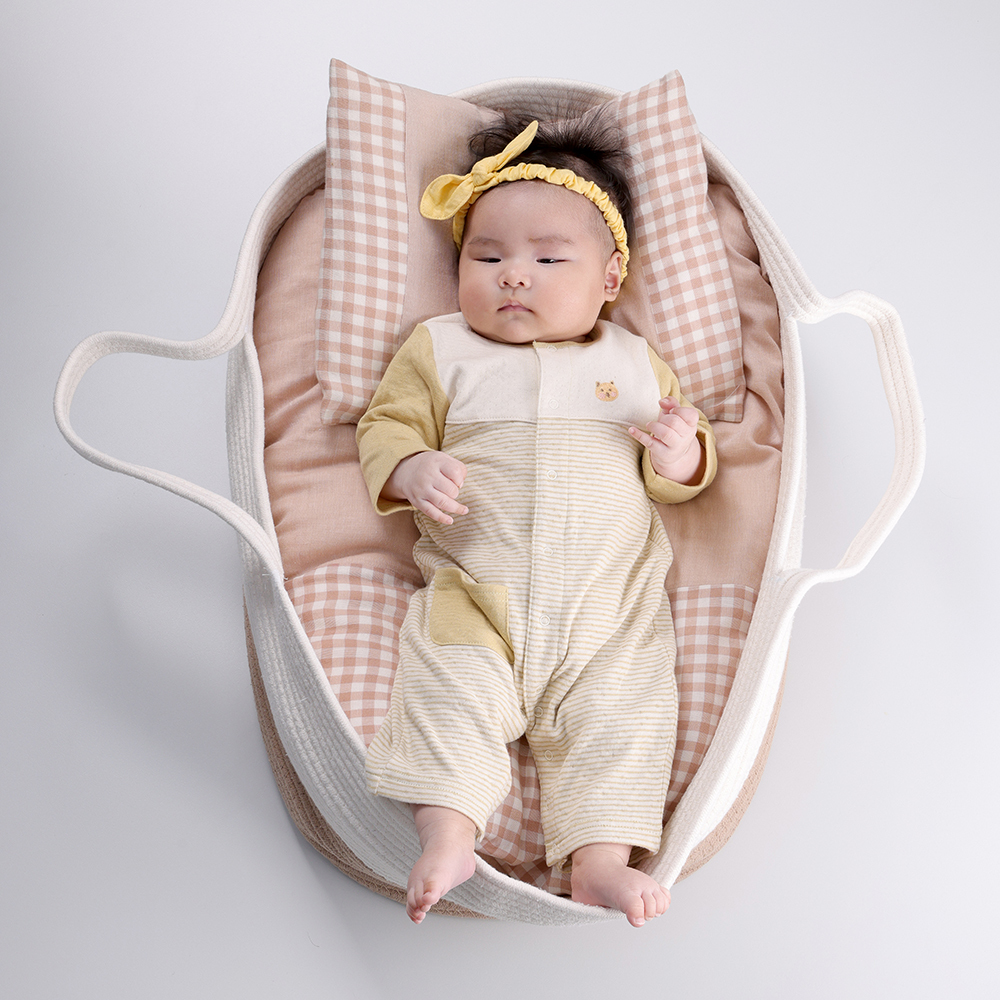 有機棉嬰兒雙層彩長袖兔裝-綠條 | 藍天畫布有機棉