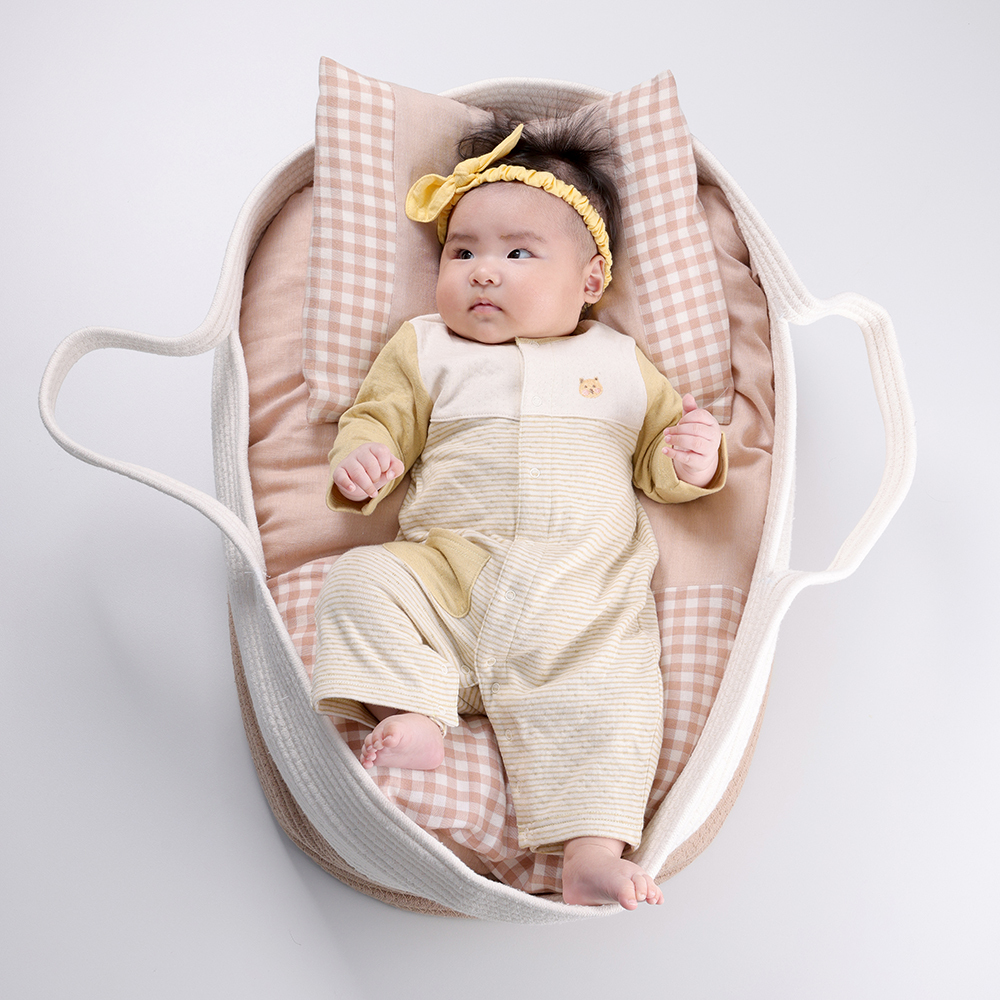 有機棉嬰兒雙層彩長袖兔裝-綠條 | 藍天畫布有機棉