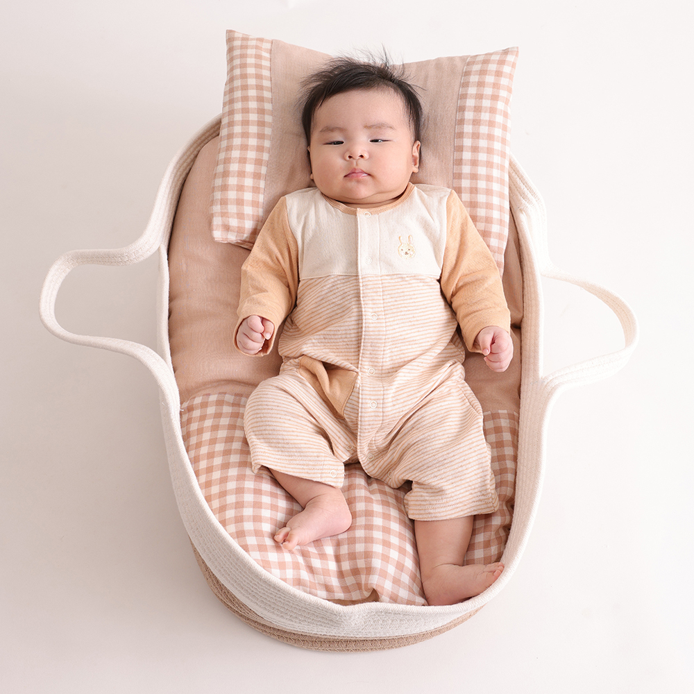 有機棉嬰兒雙層彩長袖兔裝-褐條 | 藍天畫布有機棉