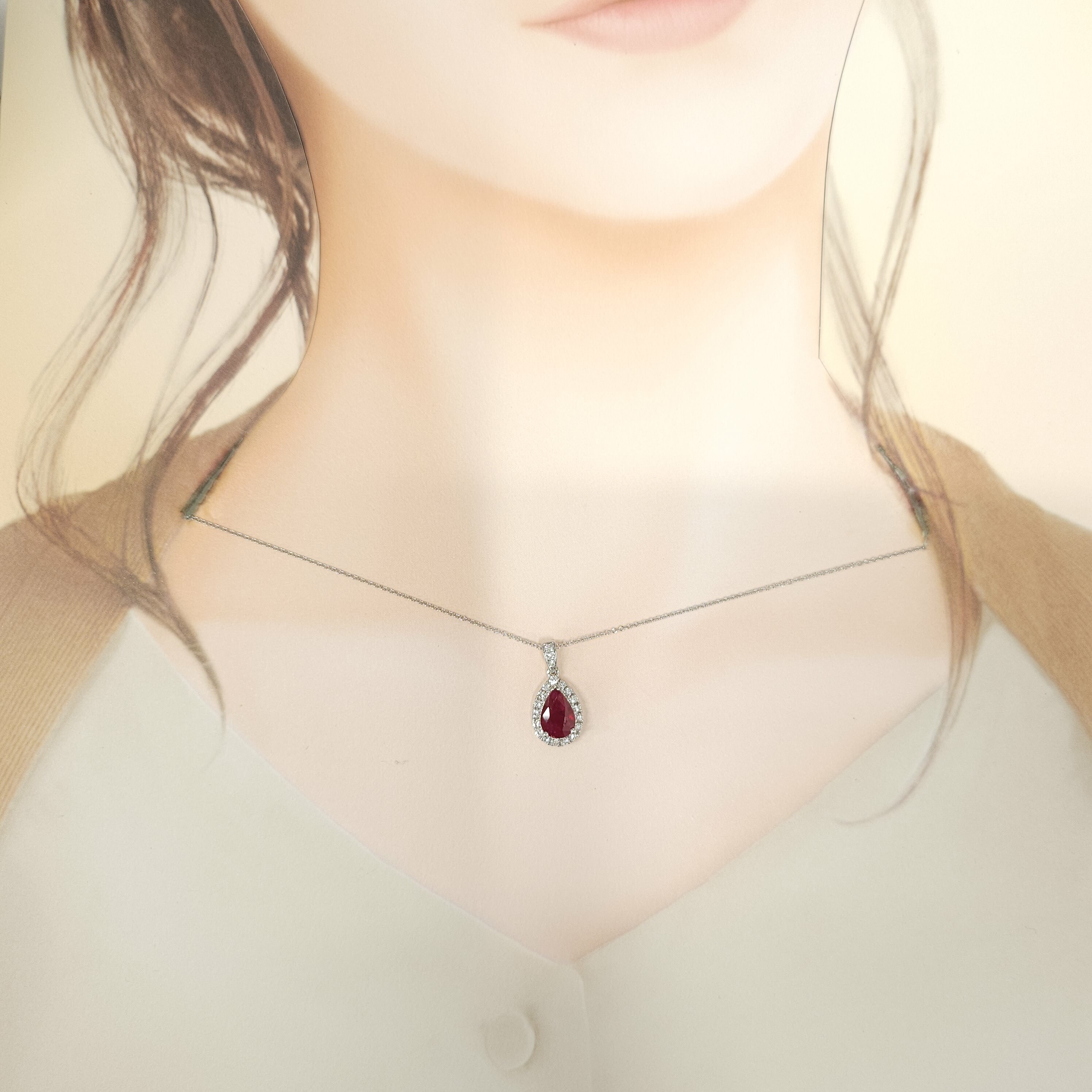18K White Gold 1.39ct Ruby and Diamond Pendent