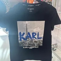 [S] KARL LAGERFELD KARL EIFEL TOWER PRINT SHORT SLEEVE T-SHIRT,BLACK, L3WHD042-BLK [FINAL SALE] (SKL931)