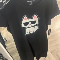 [S] KARL LAGERFELD CHOUPETTE PRINT T-SHIRT DRESS,BLACK, L3WDC022-BLK [FINAL SALE] (SKL941)