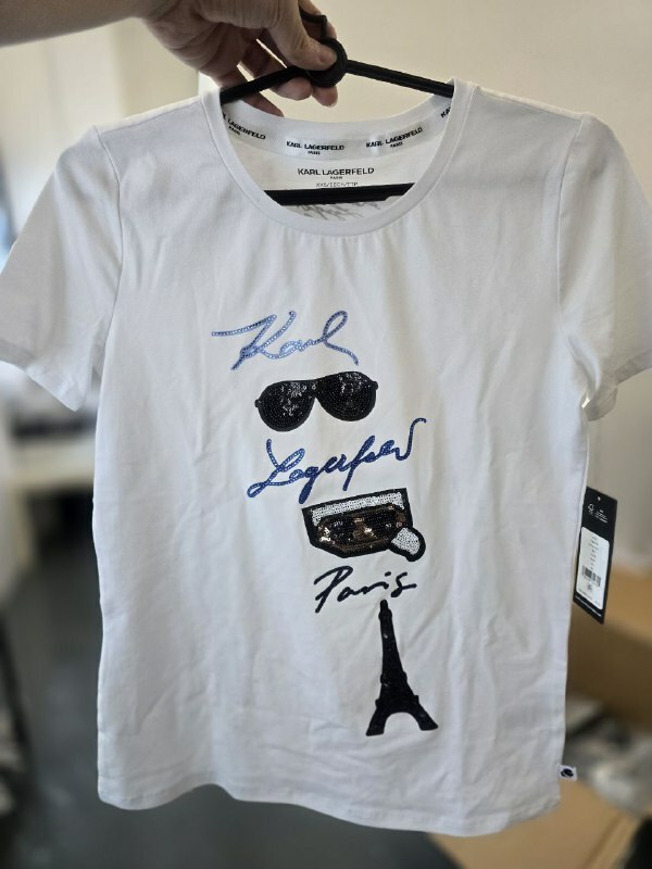 [S] KARL LAGERFELD SEQUIN WHIMSY TEE,WHITE, L3WHD090-WHT [FINAL SALE] (SKL943)