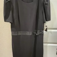 [S] DKNY STRETCH CREPE JEWEL NECKLINE SHORT PUFF SLEEVE FAUX WRAP DRESS,BLACK, DD3G1145-BLK (SD834)