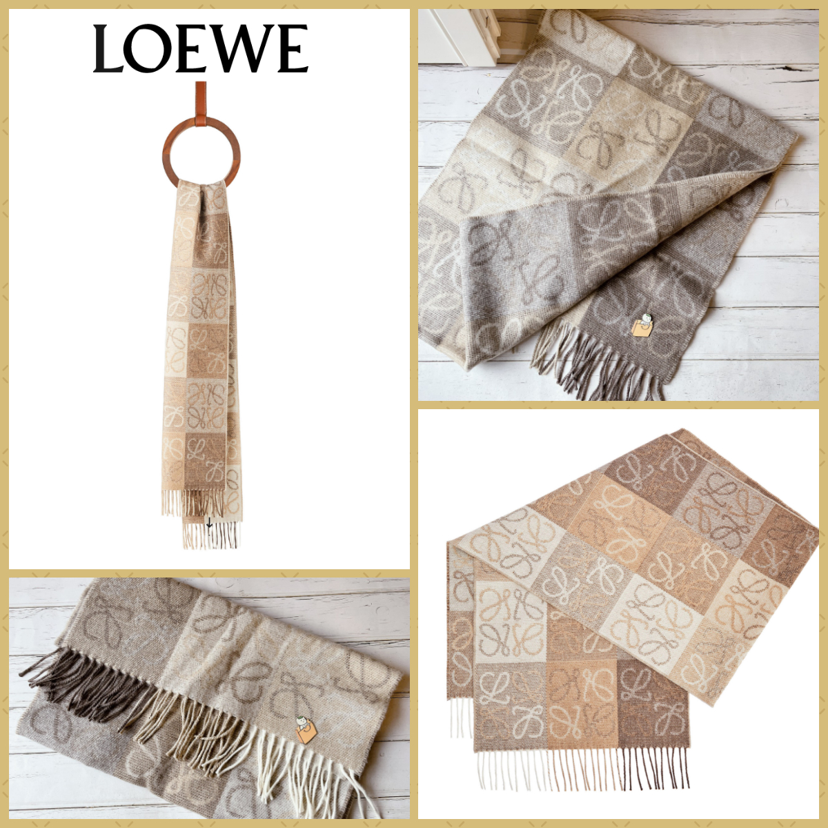 【預購】LOEWE 奶茶色 大地色系 圍巾 喀什米爾 羊毛圍巾