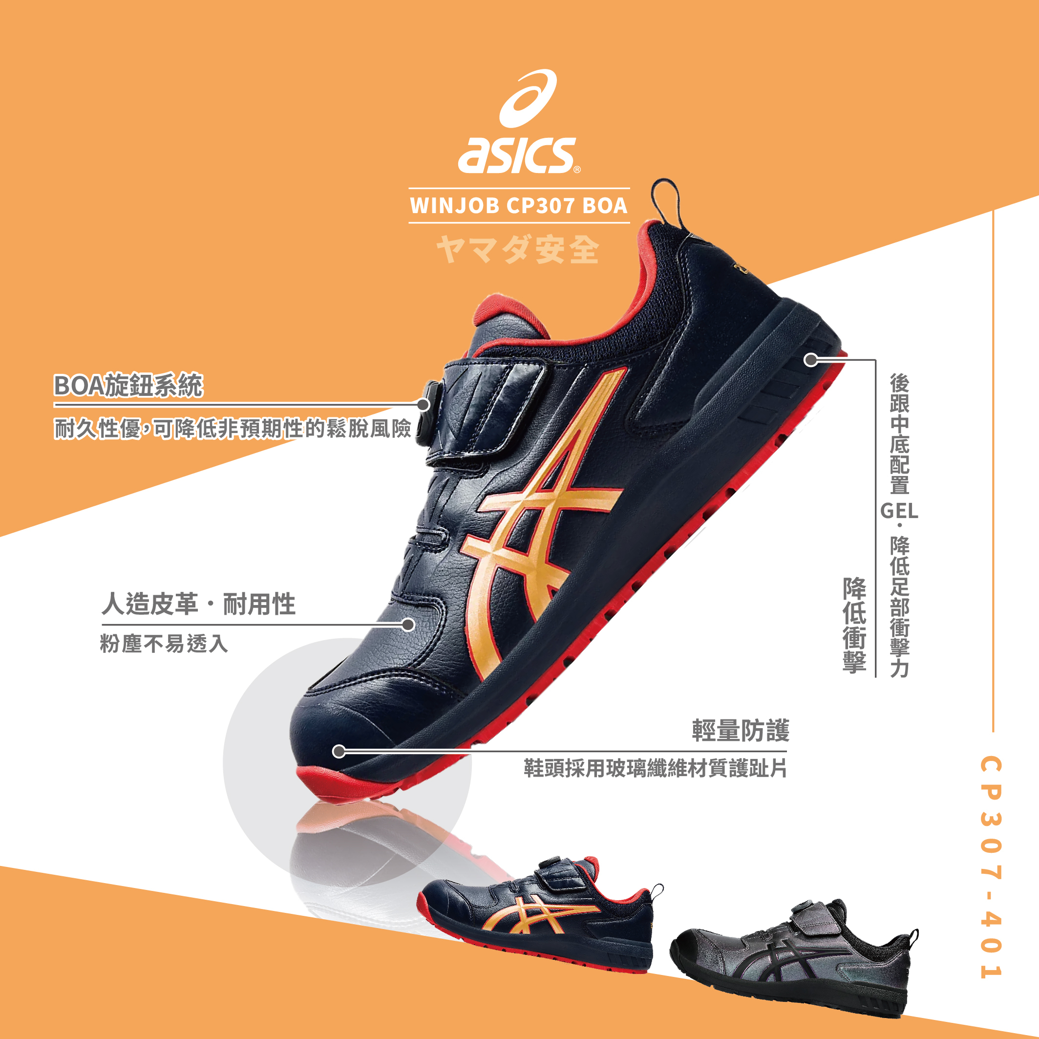 WINJOB BOA 亞瑟士防護鞋「深藍色」 CP307-401