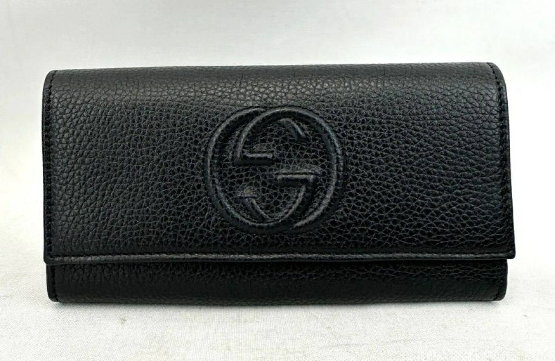 [S] GUCCI SOHO CALF-SKIN LEATHER FLAP-CLOSURE WALLET,BLACK, 598206A7M0G-1000 (SGC62)