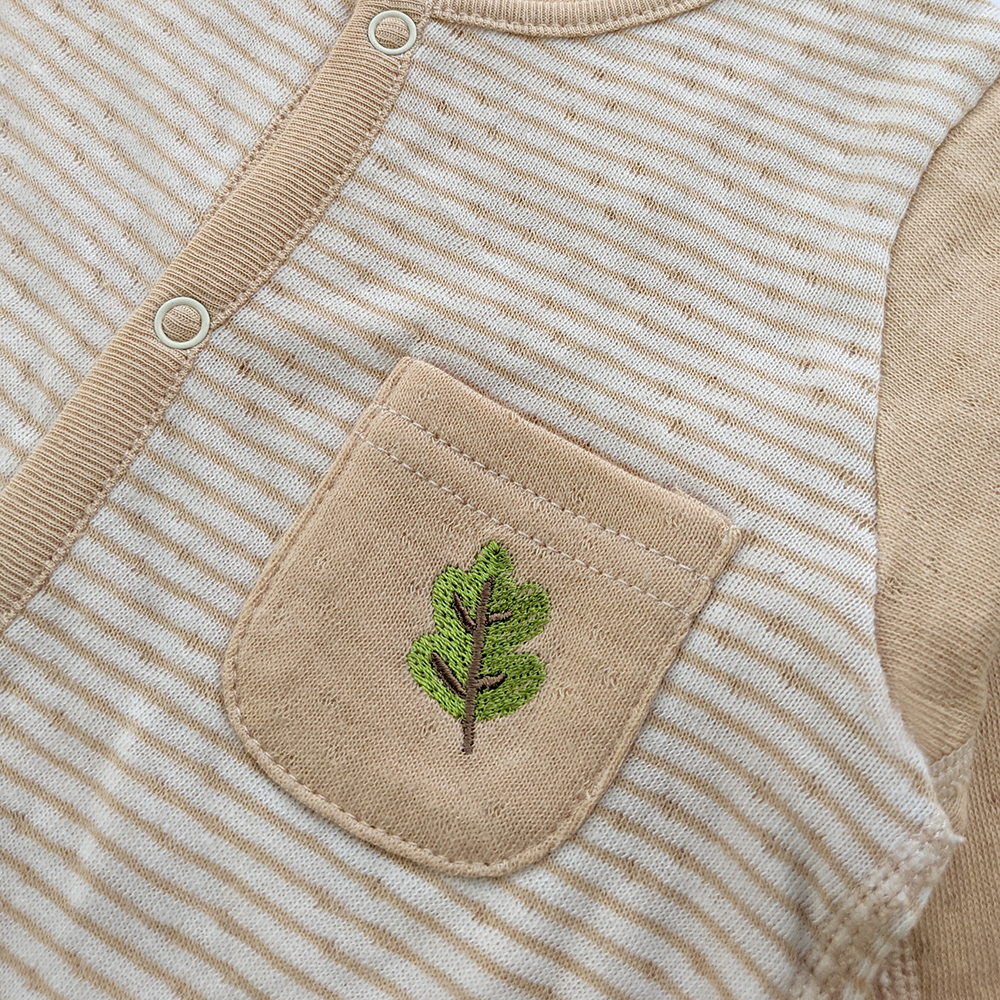 有機棉嬰兒雙層彩長袖包腳連身衣-褐條 | 藍天畫布有機棉