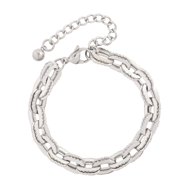 白鋼手鍊，男士手鍊 雙環拼接造型；不規則層次感深沉且獨特（3676）