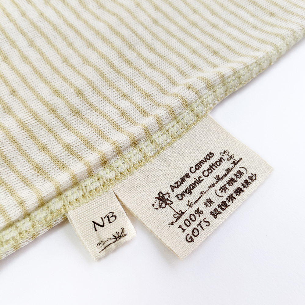 有機棉嬰兒雙層彩長袖包腳連身衣-綠條 | 藍天畫布有機棉