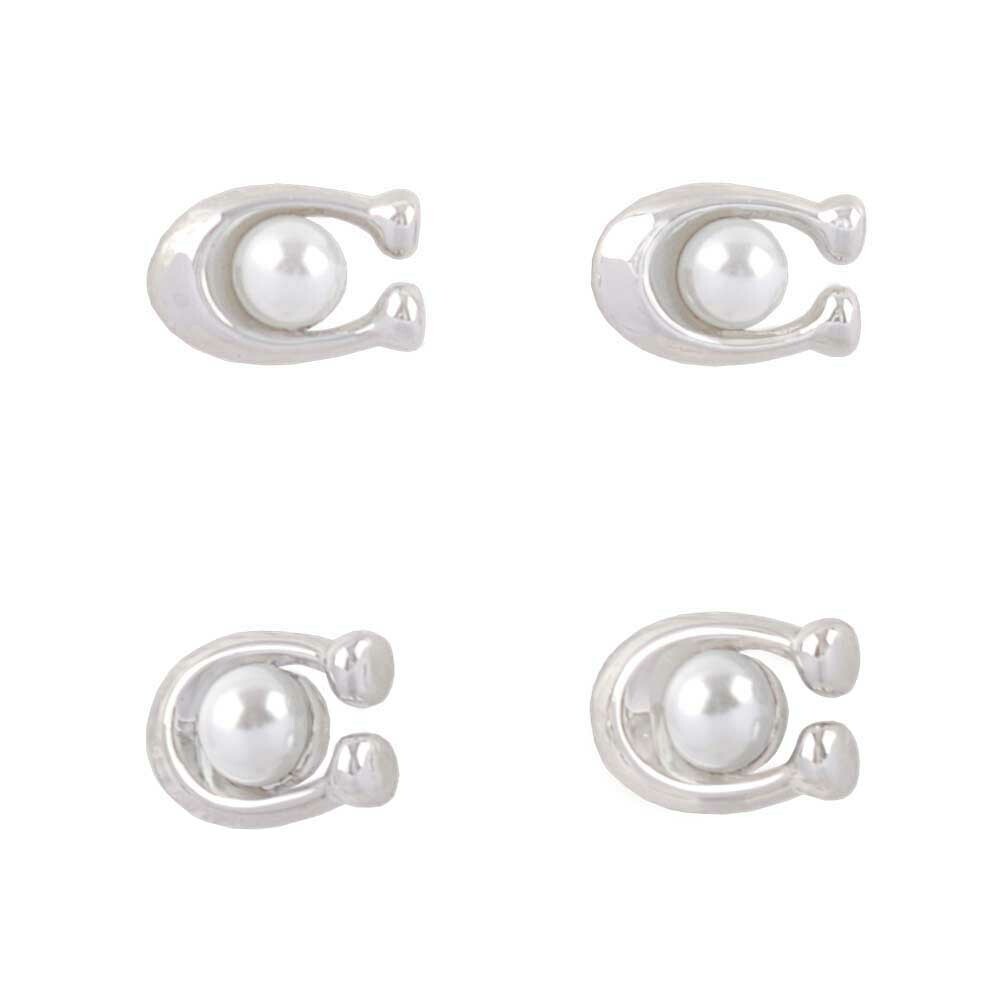 【COACH】玻璃珍珠C Logo/鎖頭/鑰匙造型耳環禮盒組(銀色) CO293 SLV