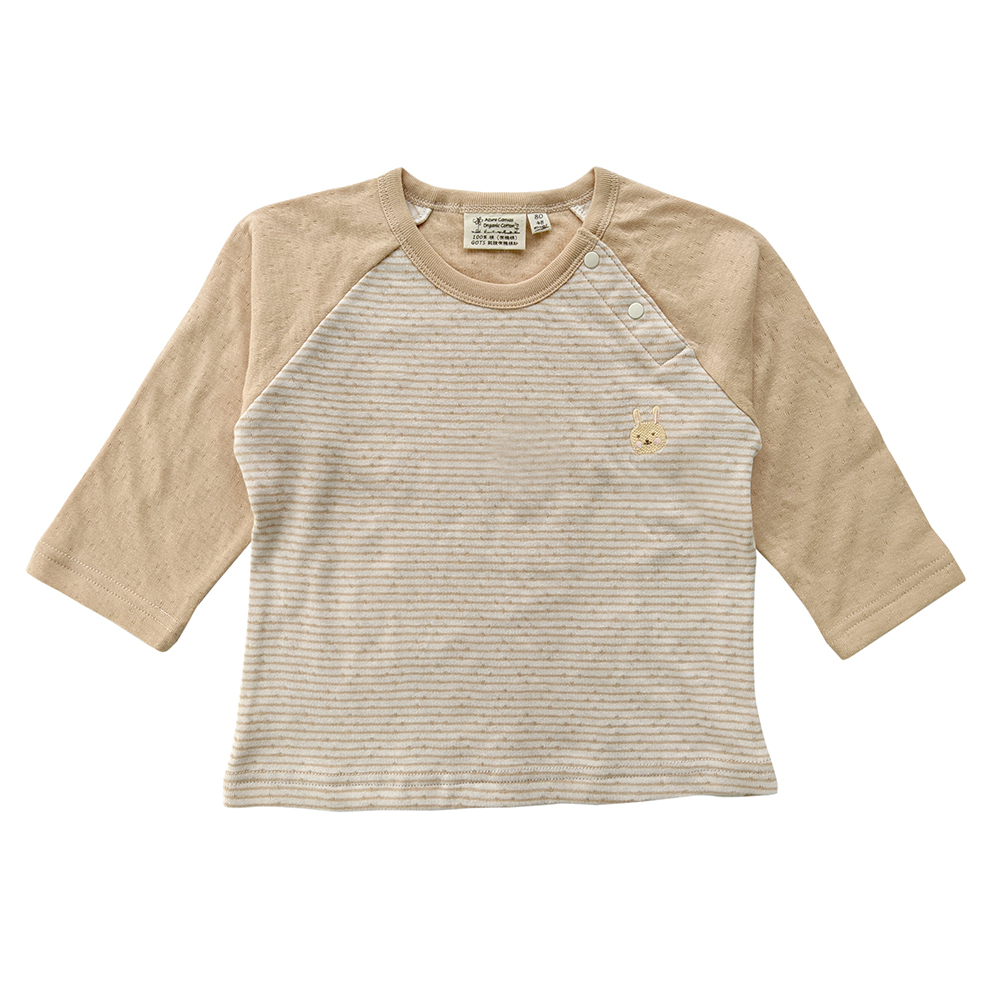 有機棉幼兒雙層彩拉克蘭袖長T-褐條 | 藍天畫布有機棉