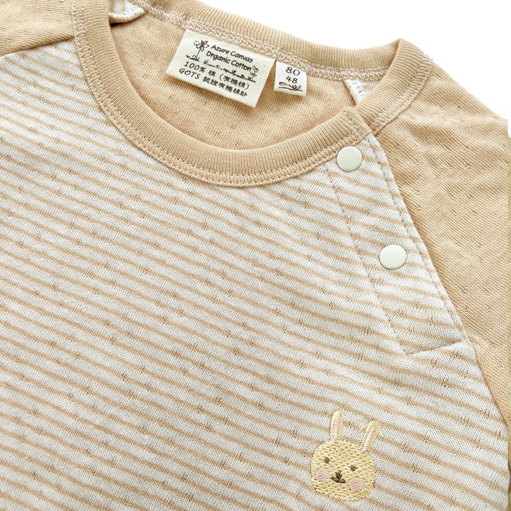 有機棉幼兒雙層彩拉克蘭袖長T-褐條 | 藍天畫布有機棉