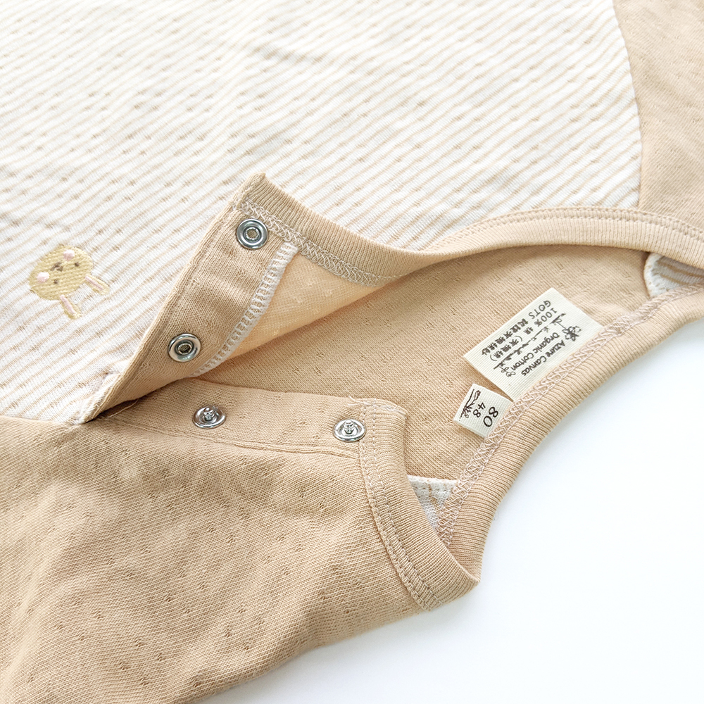 有機棉幼兒雙層彩拉克蘭袖長T-褐條 | 藍天畫布有機棉