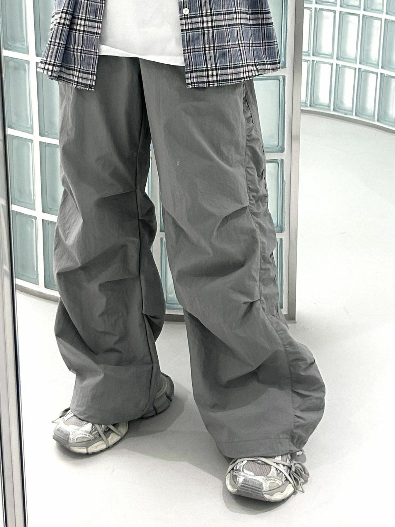 淨色皺摺可束腳鬆身褲 Hestory-034P