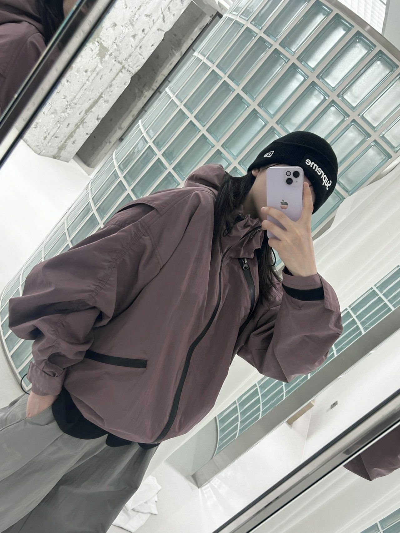 淨色皺摺手袖拉鍊連帽外套 Hestory-035JK