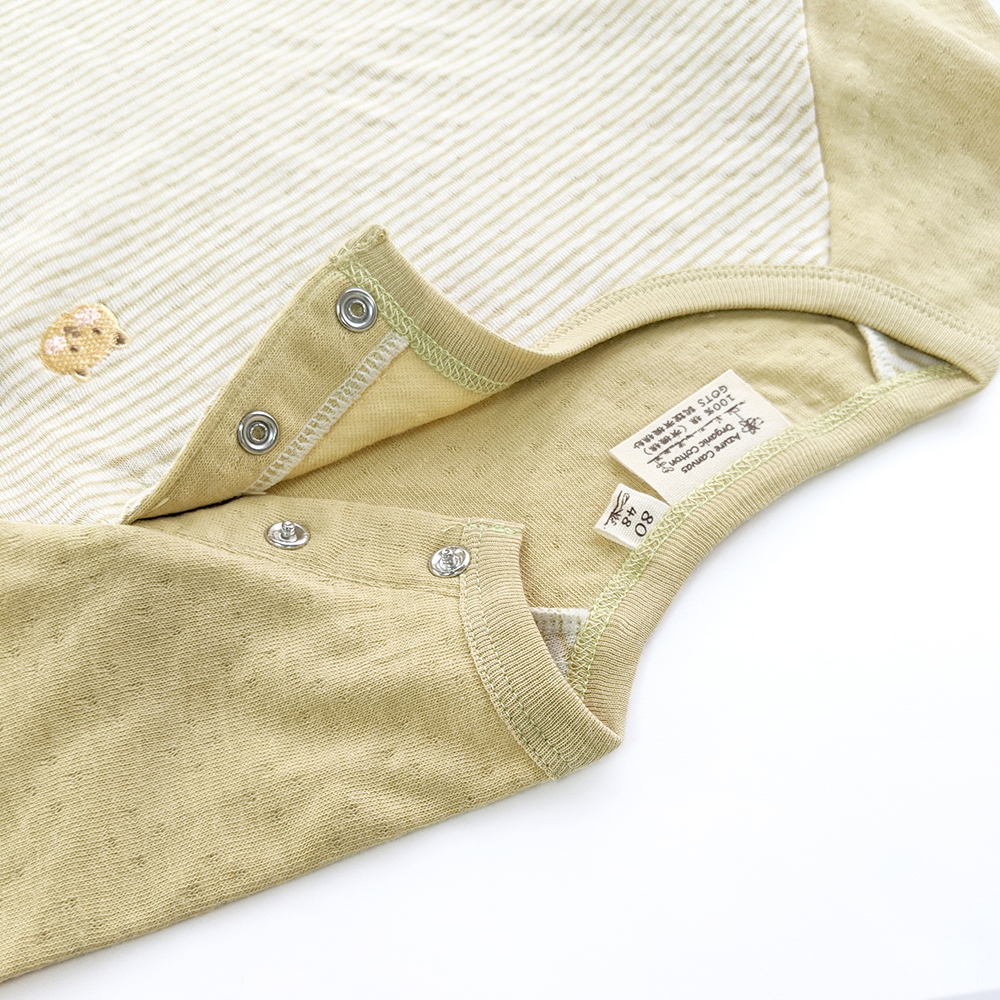 有機棉幼兒雙層彩拉克蘭袖長T-綠條 | 藍天畫布有機棉