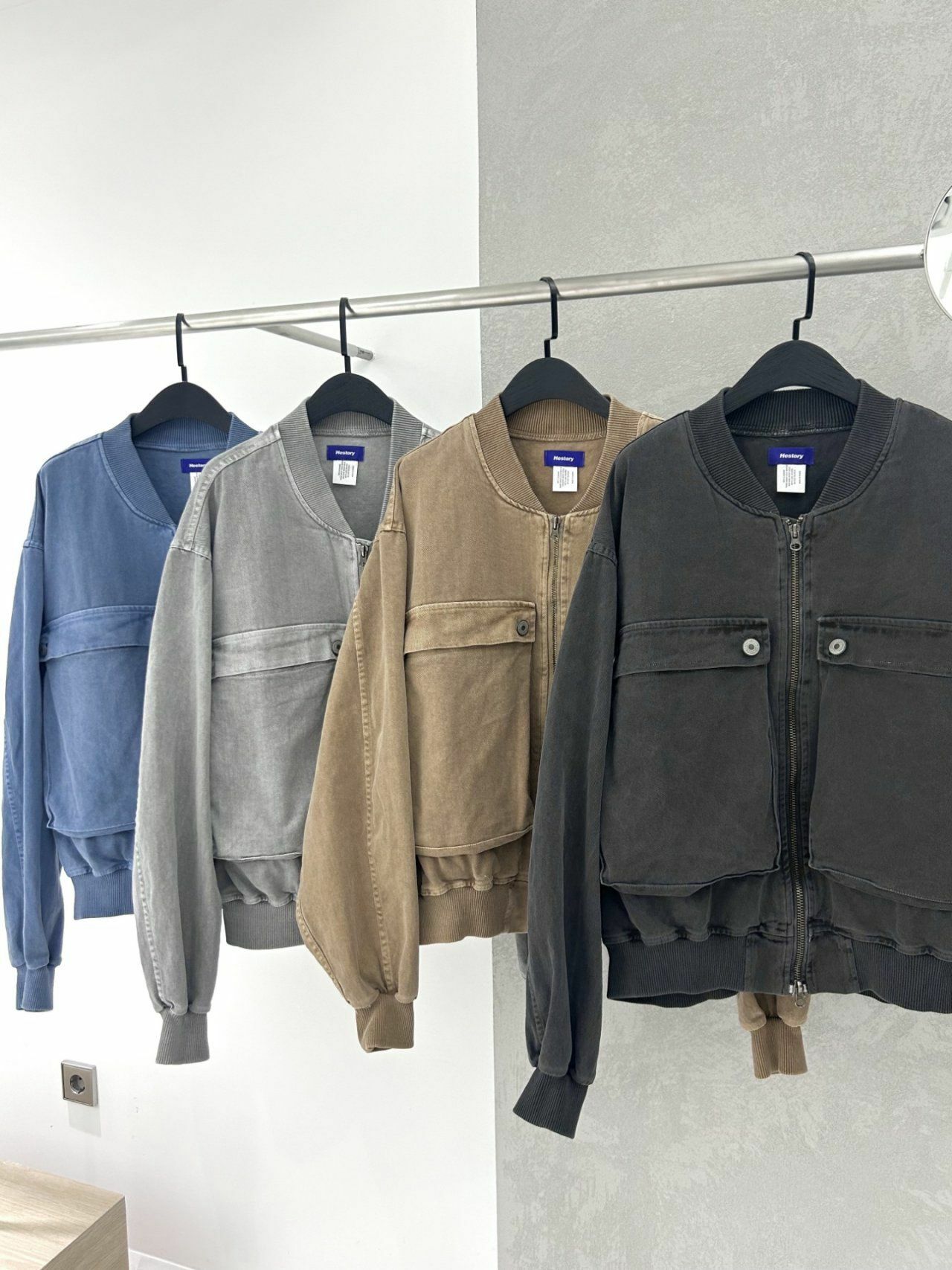 洗水淨色雙大袋拉鍊外套 Hestory-037JK