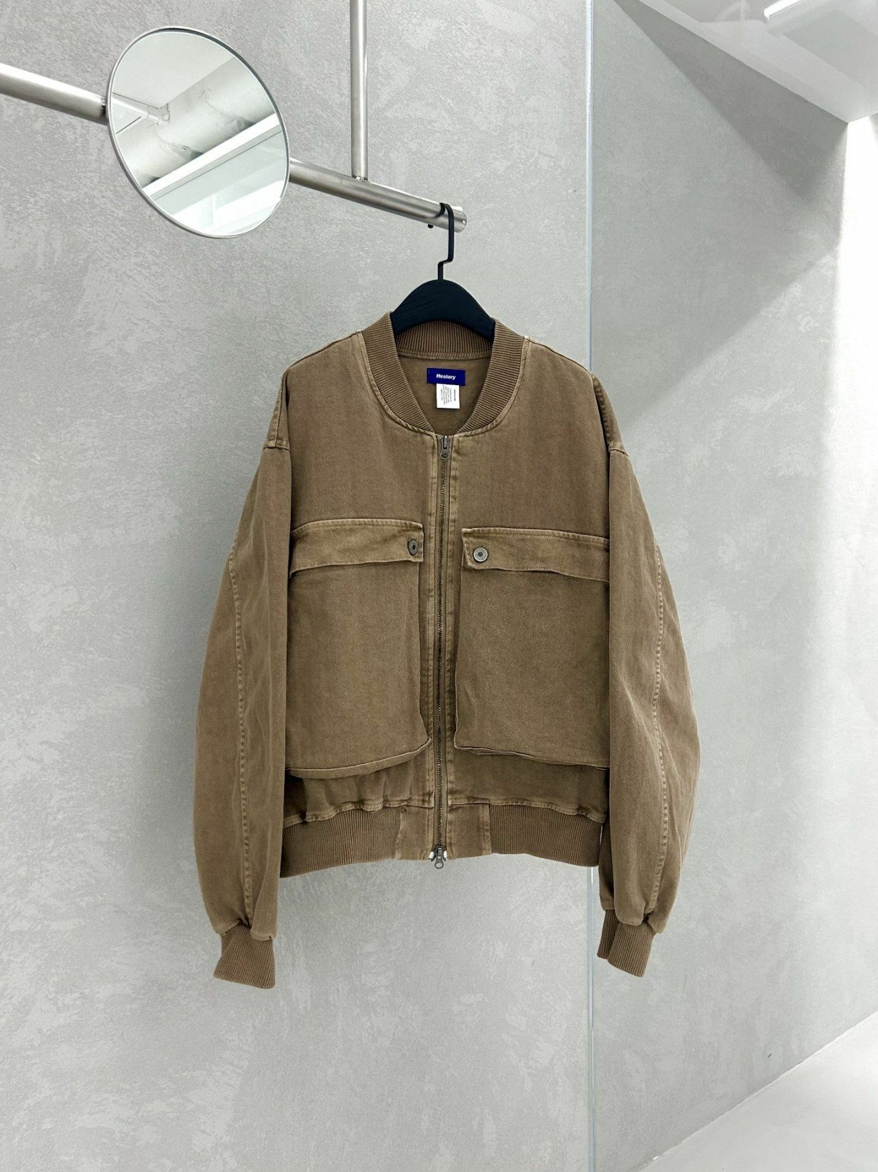 洗水淨色雙大袋拉鍊外套 Hestory-037JK