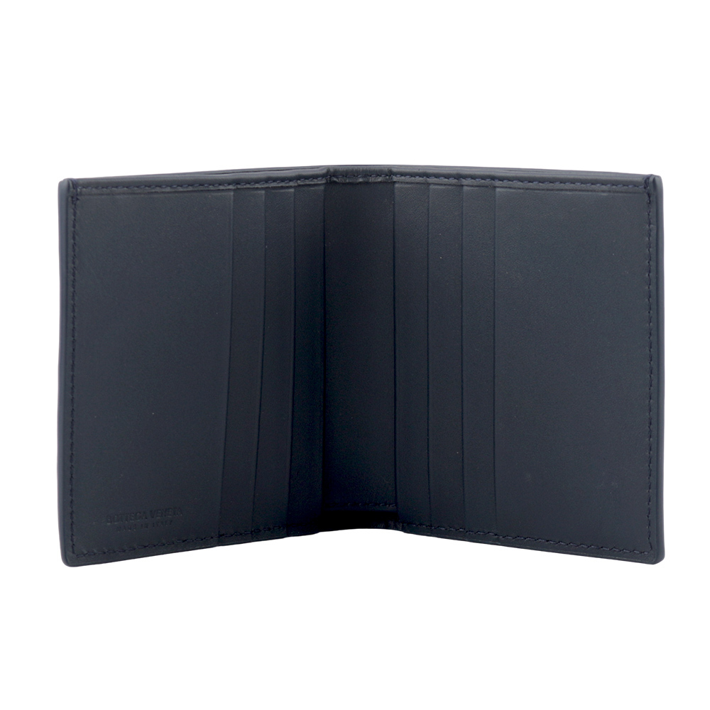 【BOTTEGA VENETA】小牛皮編織對開6卡短夾(深藍色) 222338 V4651 4013