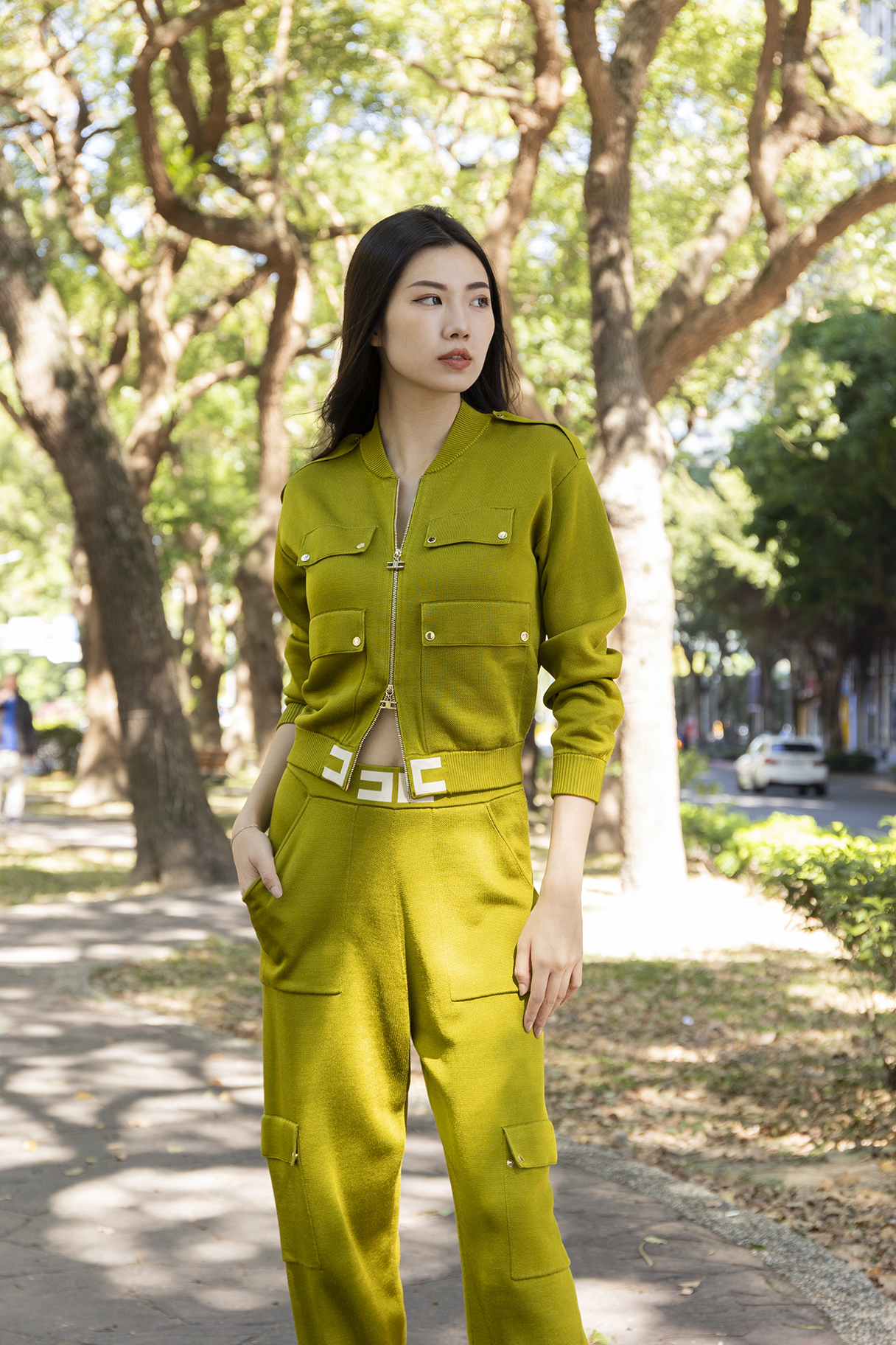 針織口袋長褲(抹茶綠)