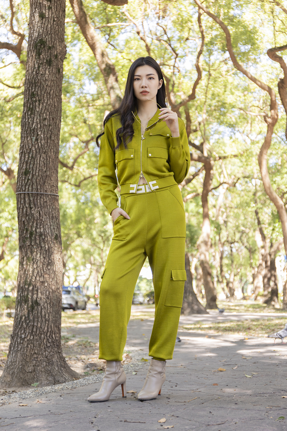 針織口袋長褲(抹茶綠)