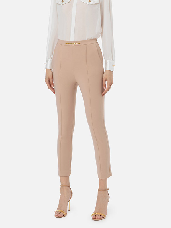 腰金鍊長褲(粉膚)