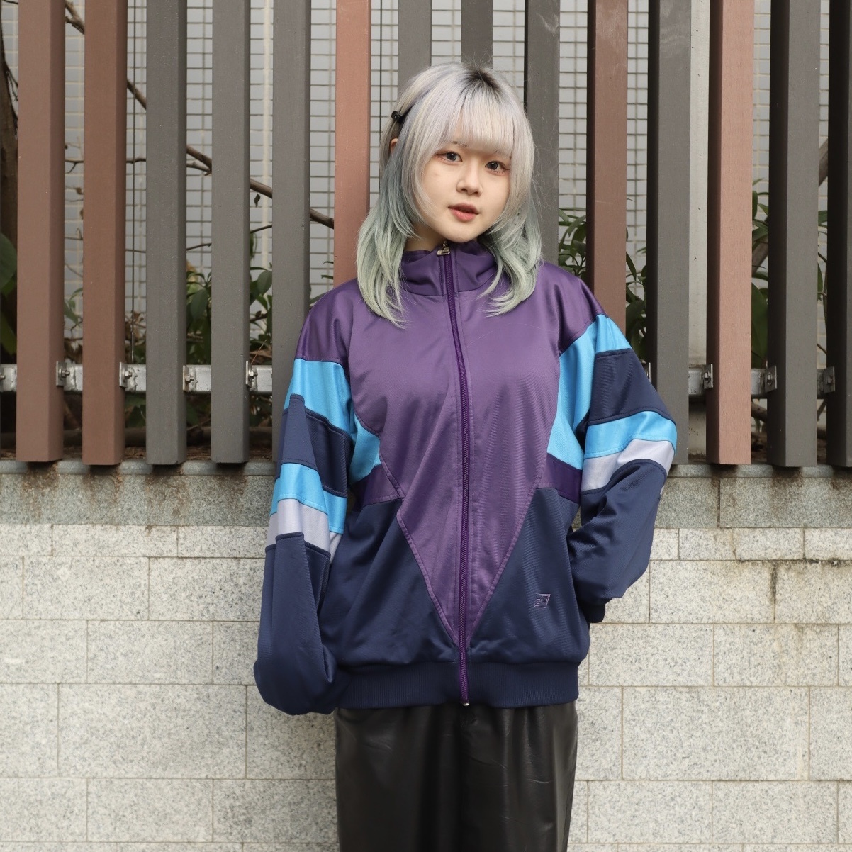 Vintage 紫藍拼接設計防風運動外套