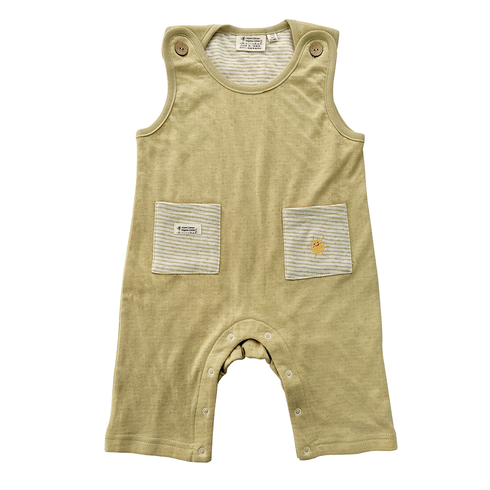 有機棉嬰幼兒雙層彩背心連身褲-綠色 | 藍天畫布有機棉