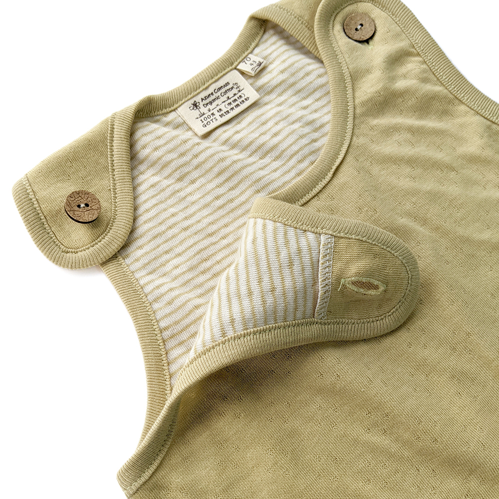 有機棉嬰幼兒雙層彩背心連身褲-綠色 | 藍天畫布有機棉