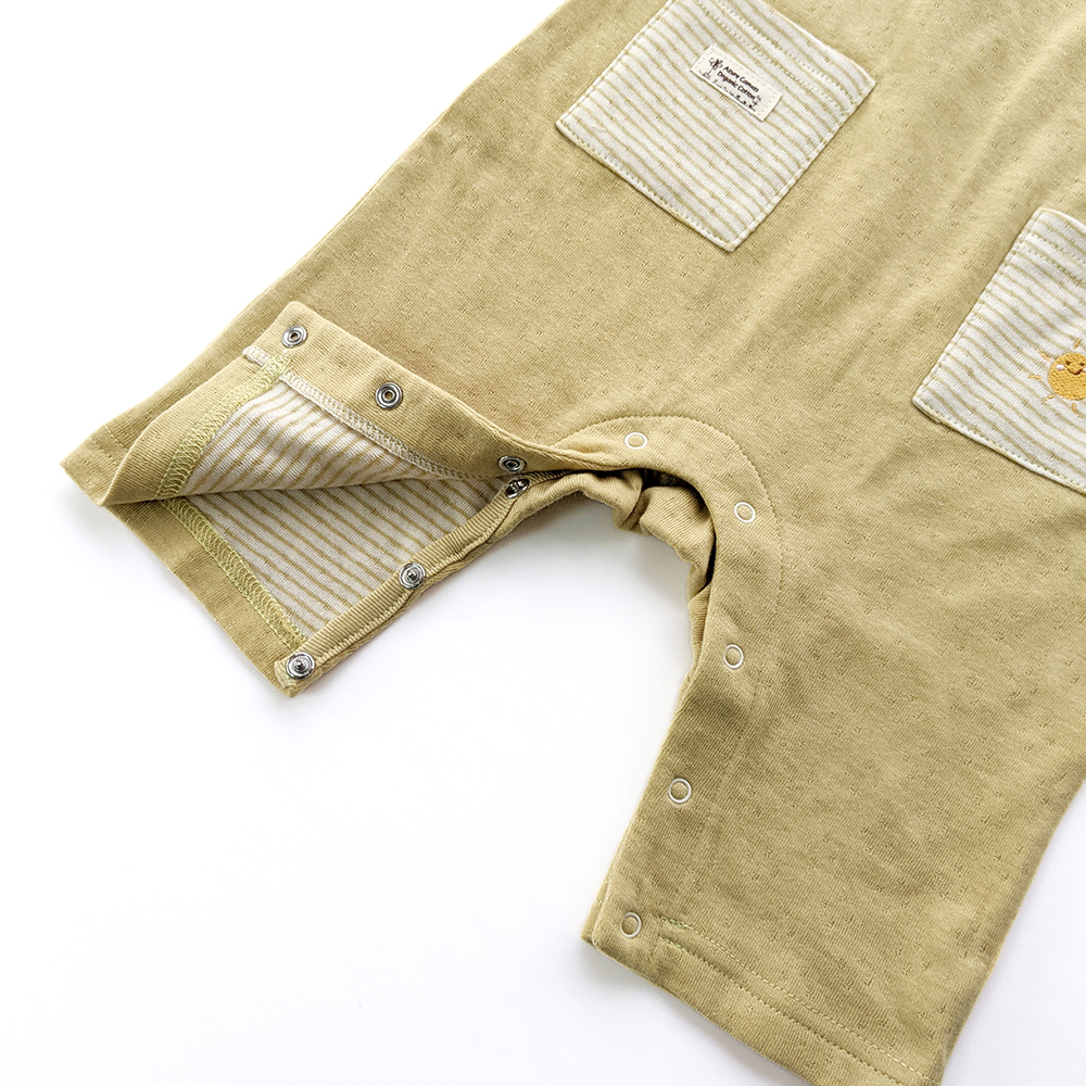 有機棉嬰幼兒雙層彩背心連身褲-綠色 | 藍天畫布有機棉