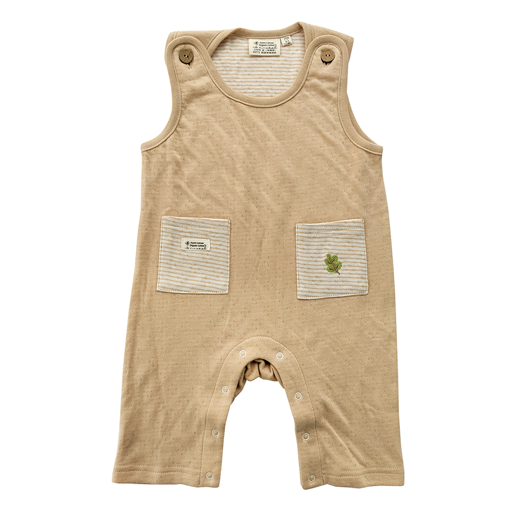 有機棉嬰幼兒雙層彩背心連身褲-褐色 | 藍天畫布有機棉