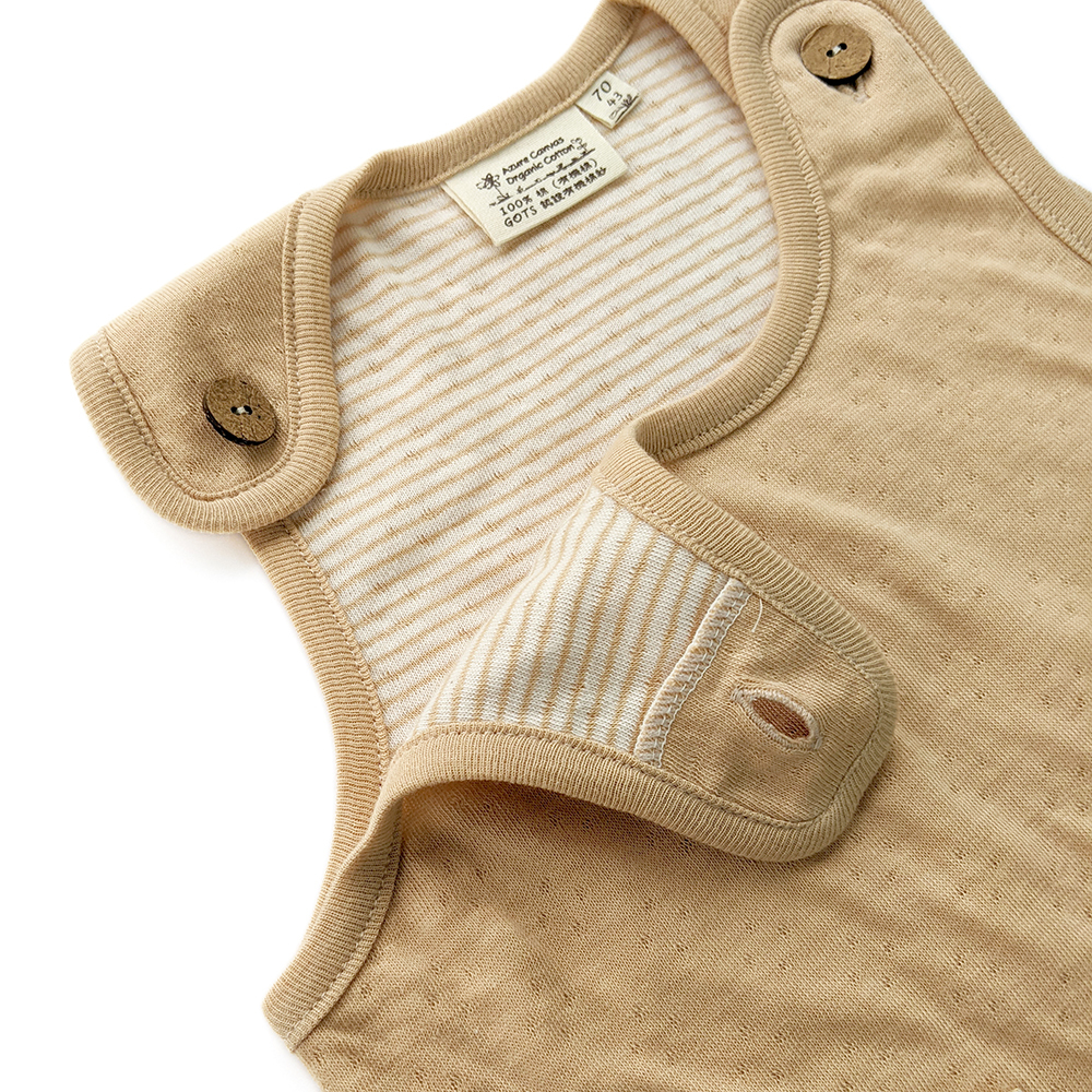 有機棉嬰幼兒雙層彩背心連身褲-褐色 | 藍天畫布有機棉