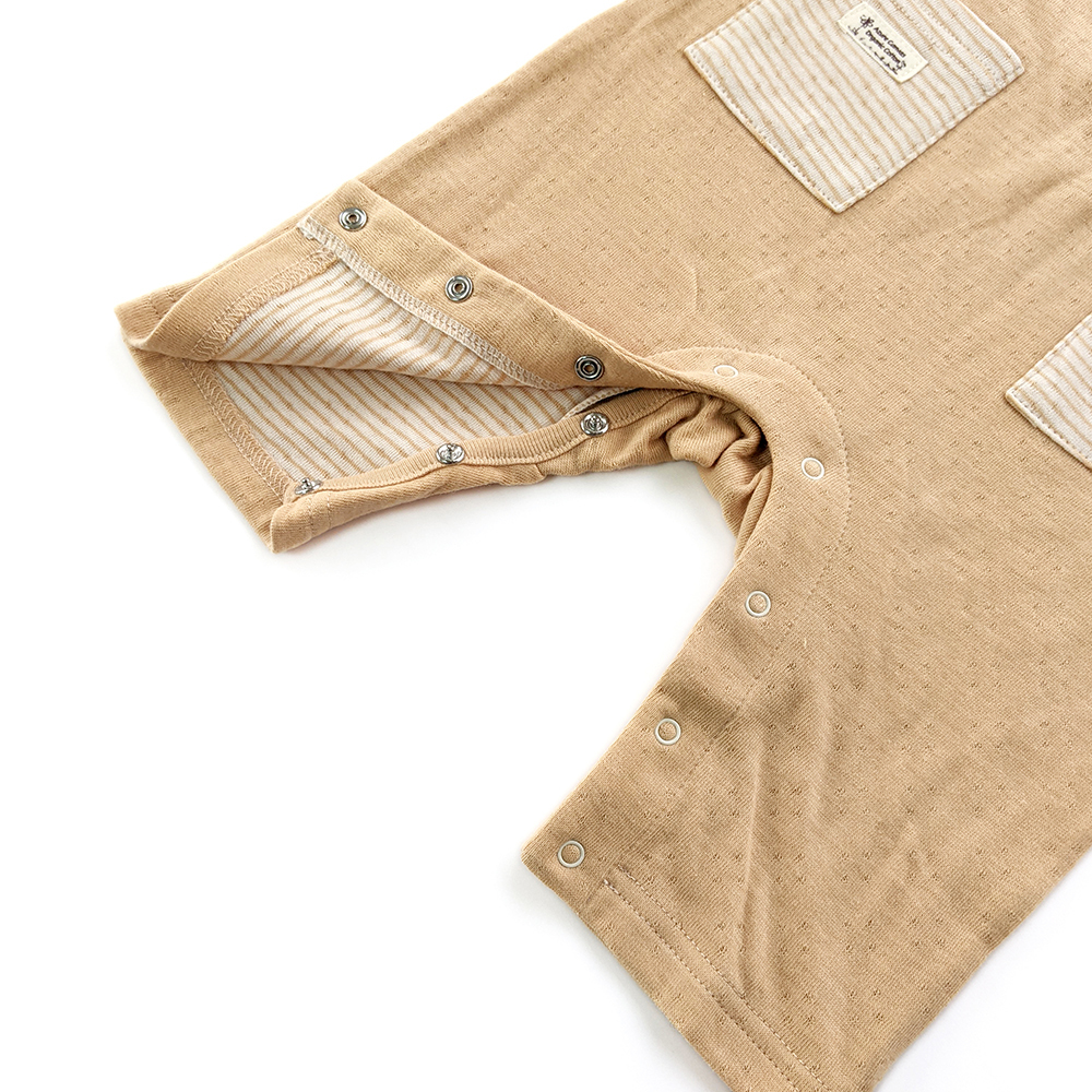 有機棉嬰幼兒雙層彩背心連身褲-褐色 | 藍天畫布有機棉