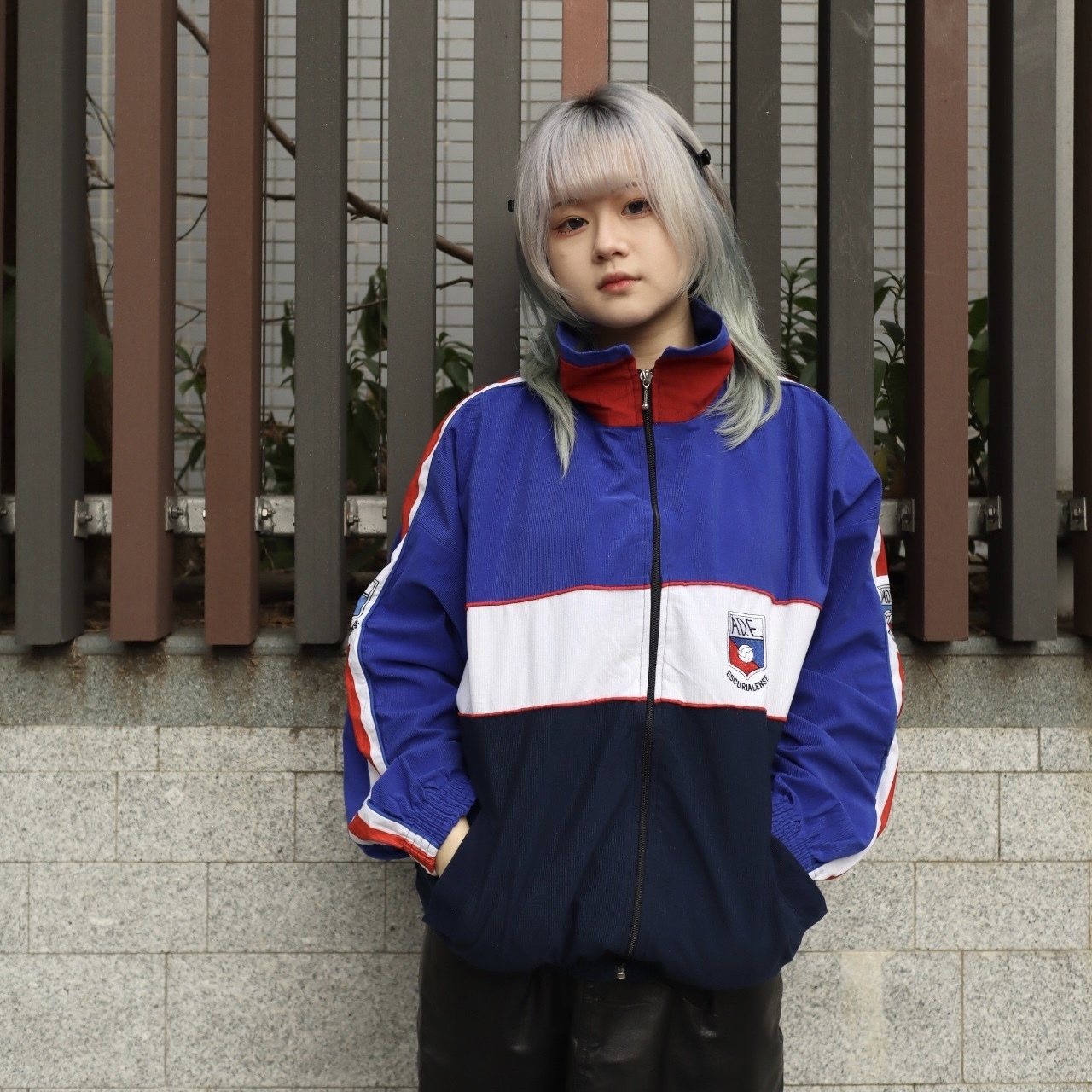 Vintage 紅白藍撞色燈芯絨運動外套