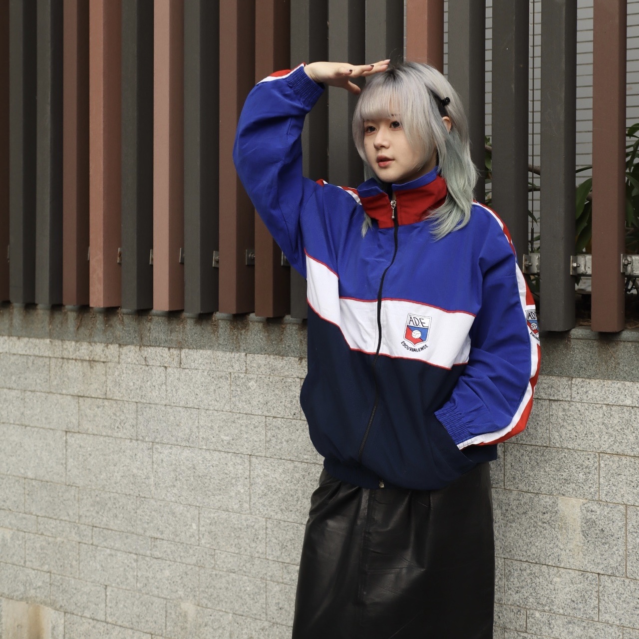 Vintage 紅白藍撞色燈芯絨運動外套