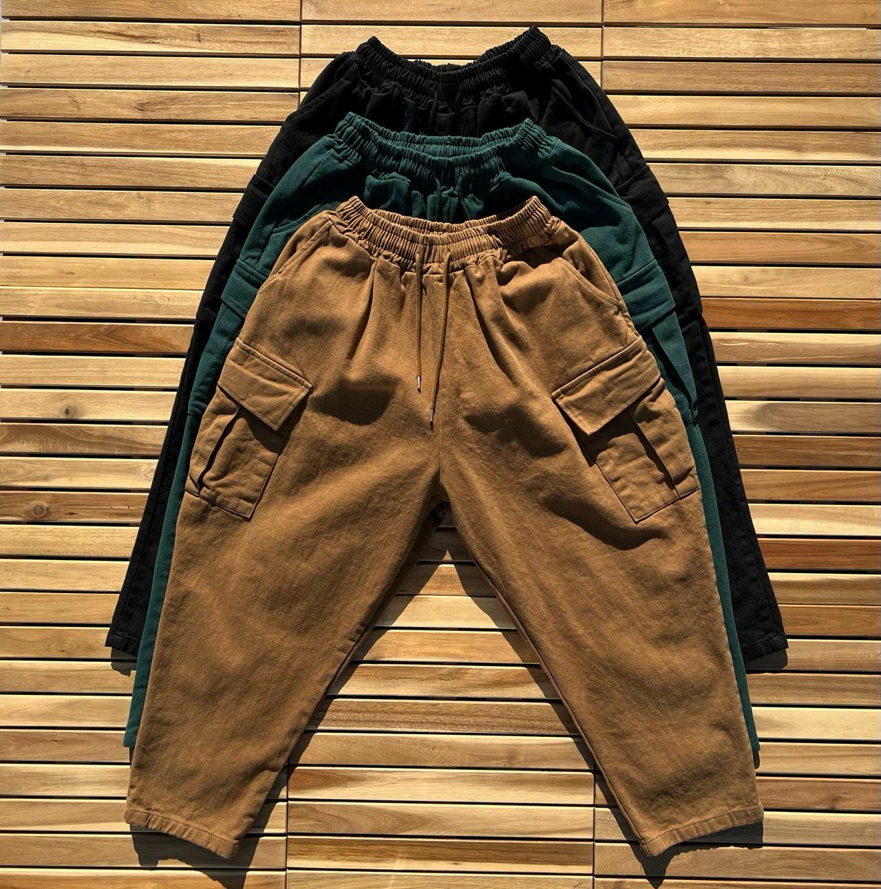 淨色工裝鬆身褲(薄抓毛底) PEACOCK-049P