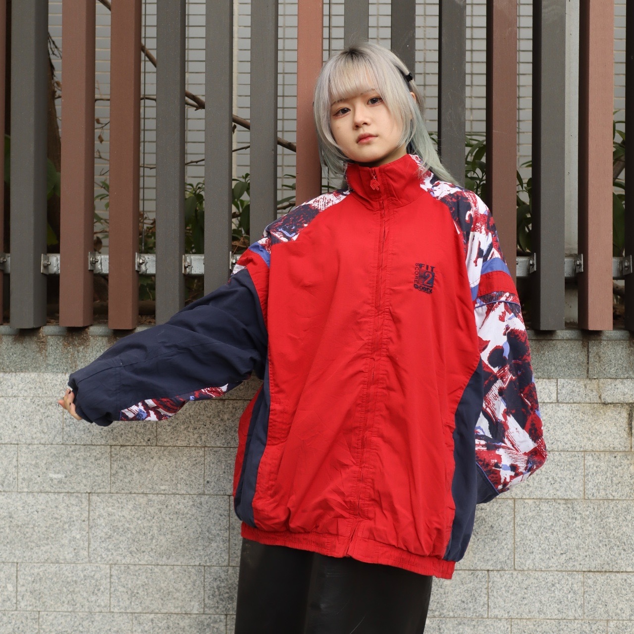 Vintage Robey 紅色抽象暈染感運動外套