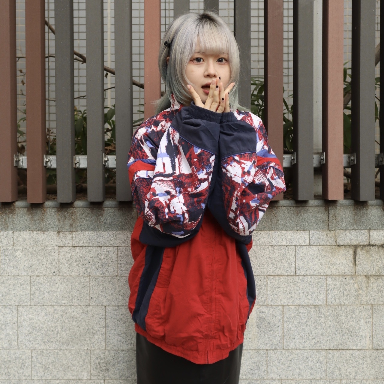 Vintage Robey 紅色抽象暈染感運動外套