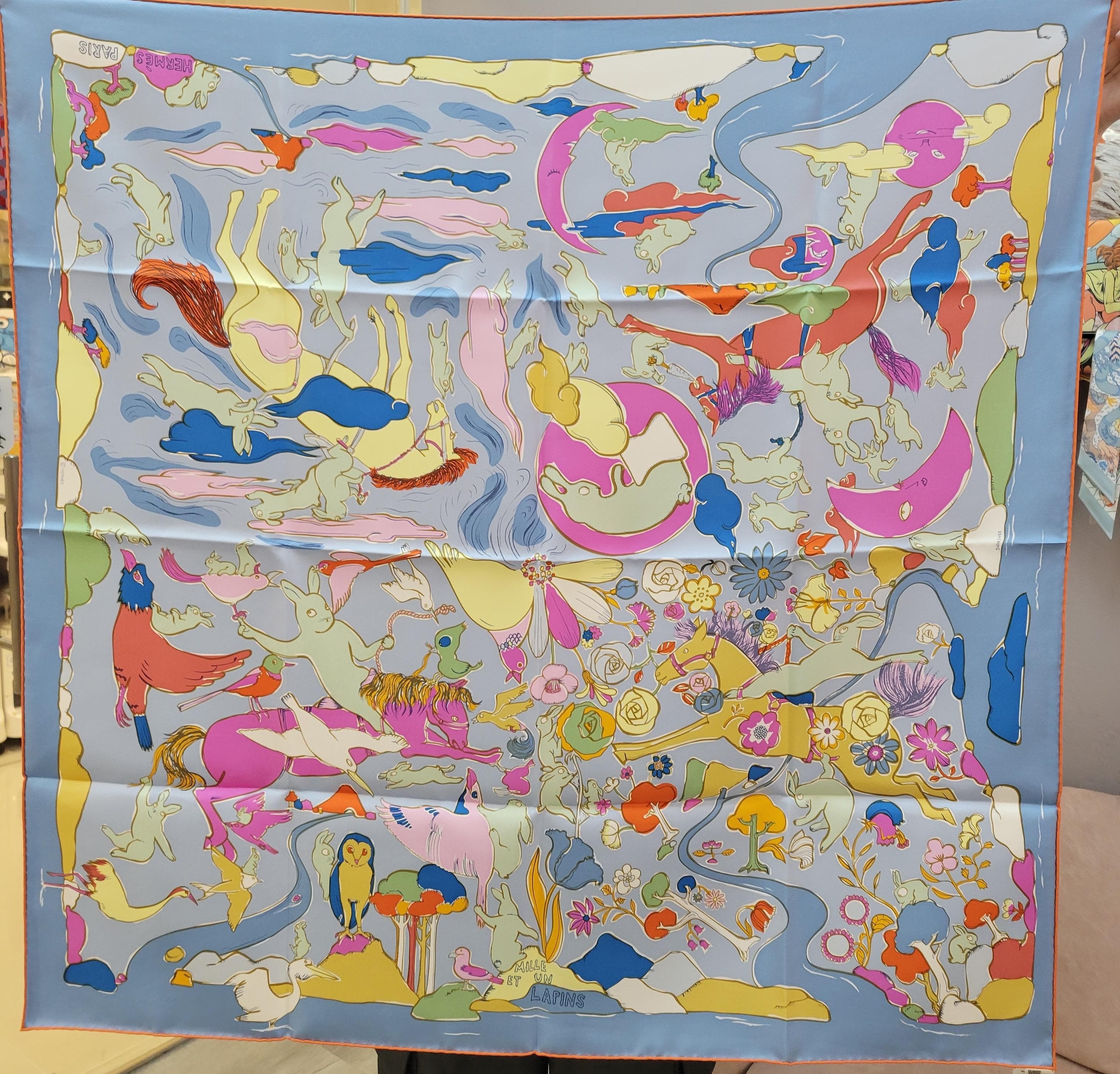 Hermes Mille ET UN LAPINS scarf 90 藍