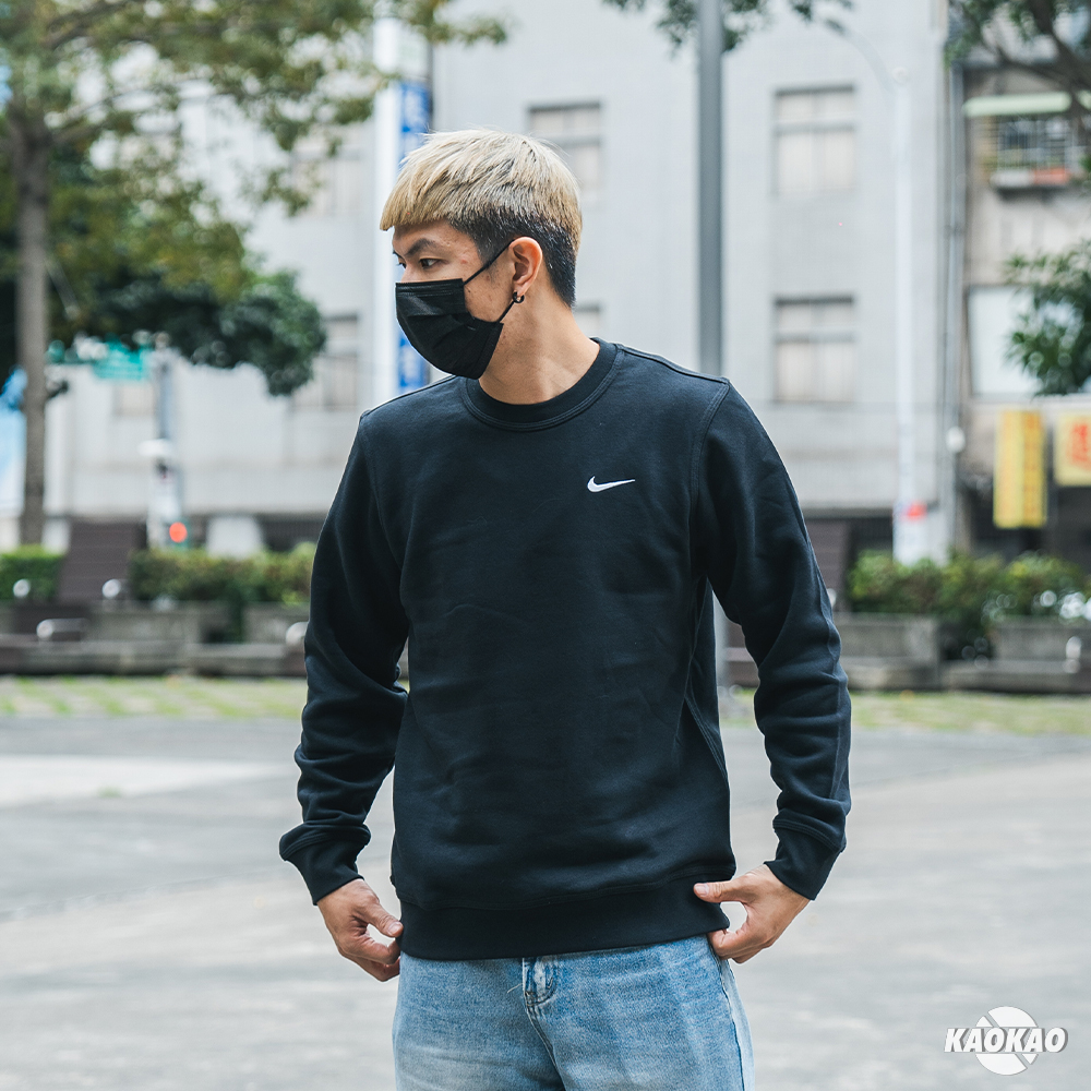 NIKE SWOOSH CREW 黑 內刷毛 刺繡 小勾 大學TEE【916609】