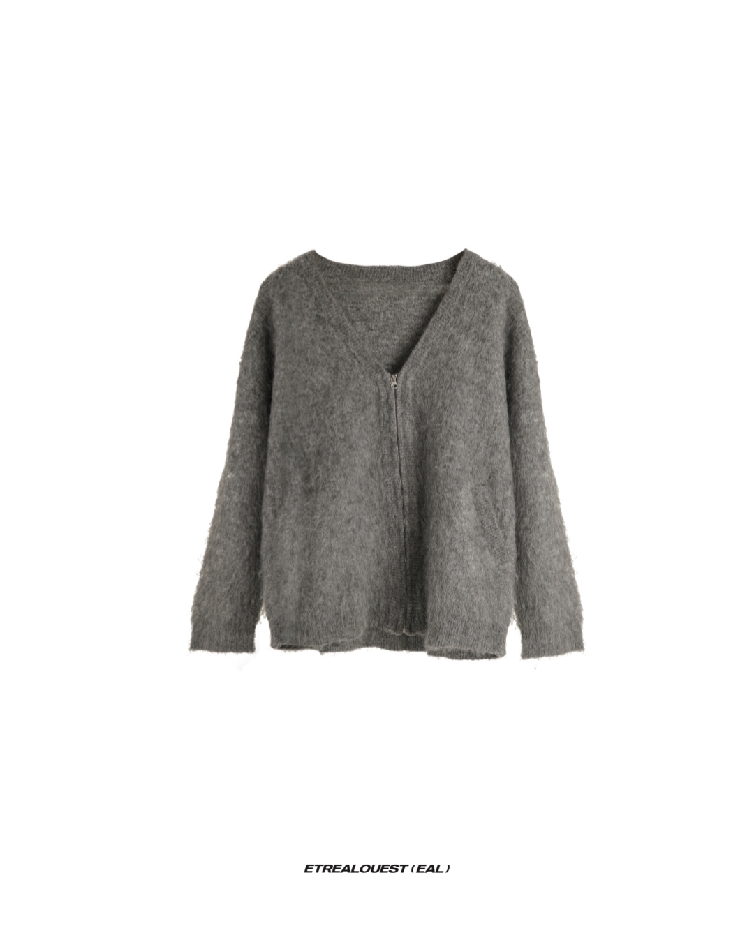 E‘TREALOUEST Logo Zip-up Mohair Cardigan / Grey