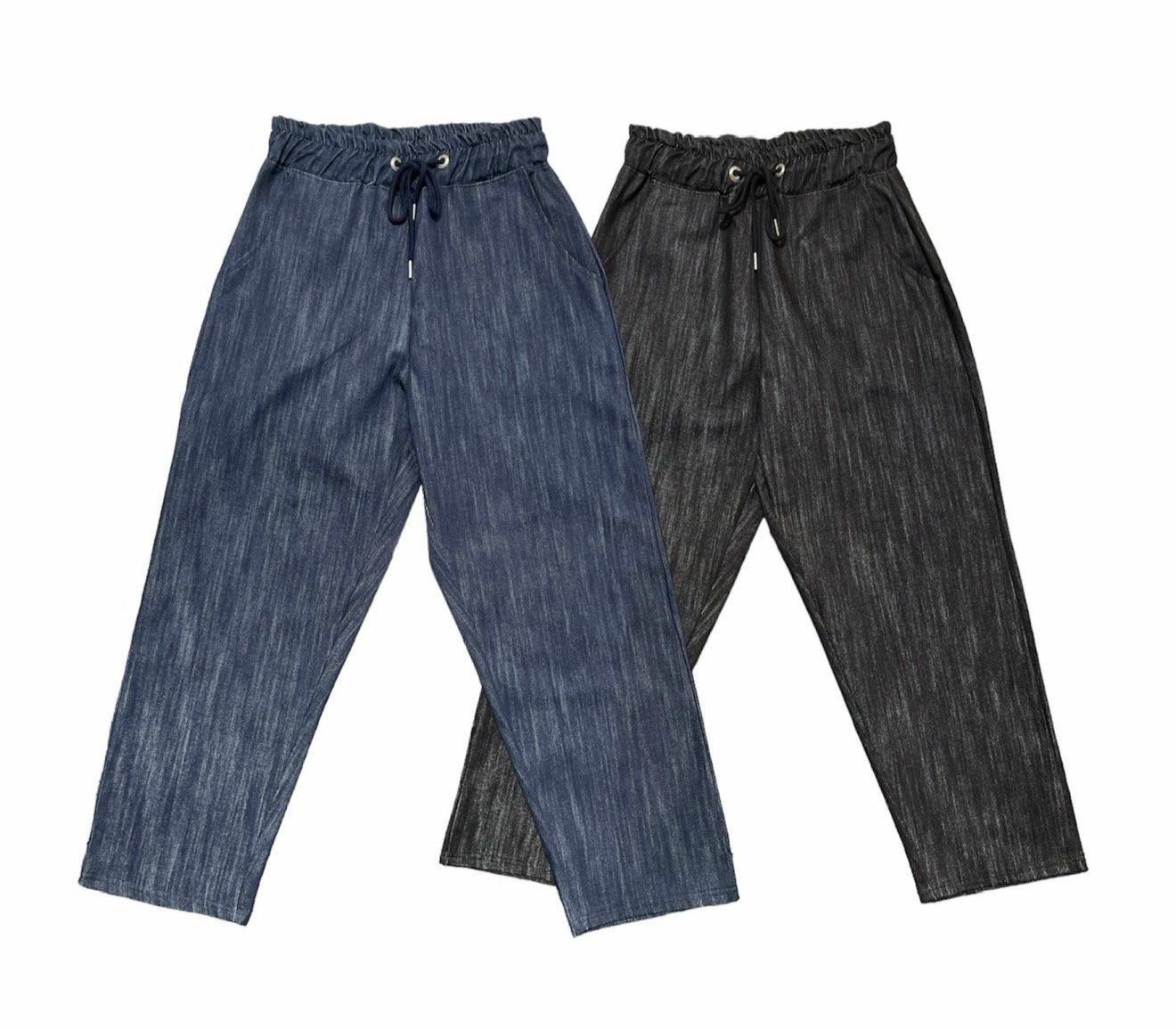 淨色暗紋鬆身牛仔褲 P2722