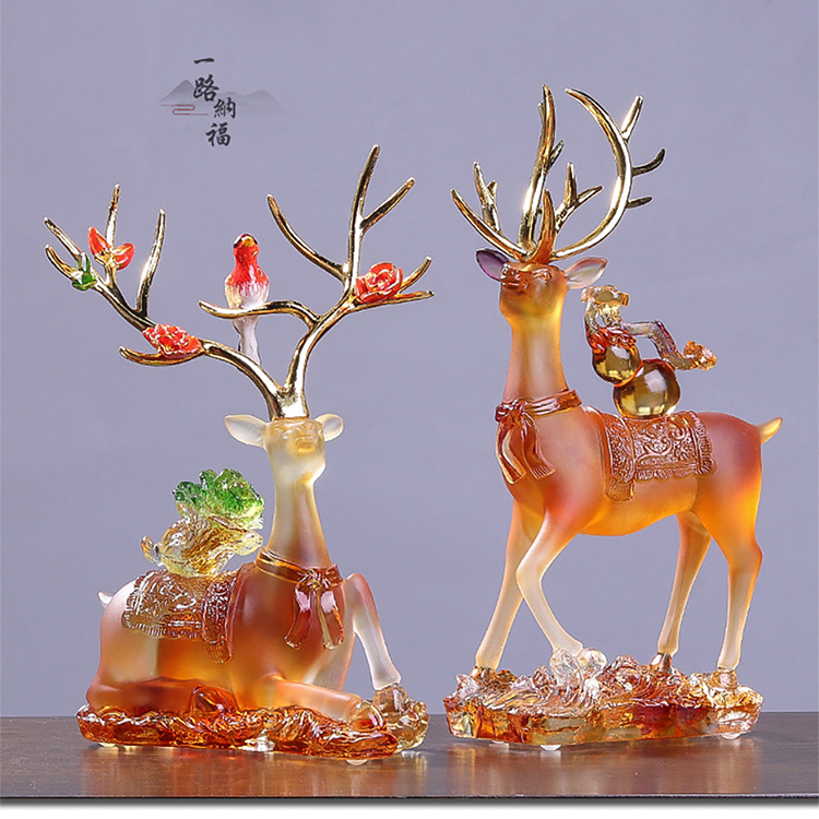 鹿港窯禮品館│琉璃梅花鹿 擺件 招財工藝品 適用於居家辦公室佈置 開業送禮 新屋落成 喬遷祝賀餽贈 最佳選擇